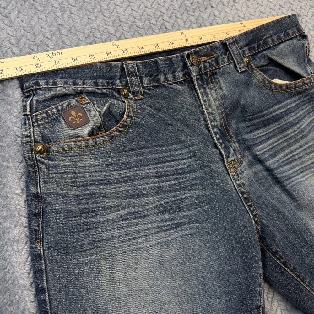 TM Exposure Jeans Mens 38x29 Blue Denim Y2K Fleur De Lis‎ Streetwear Rivets